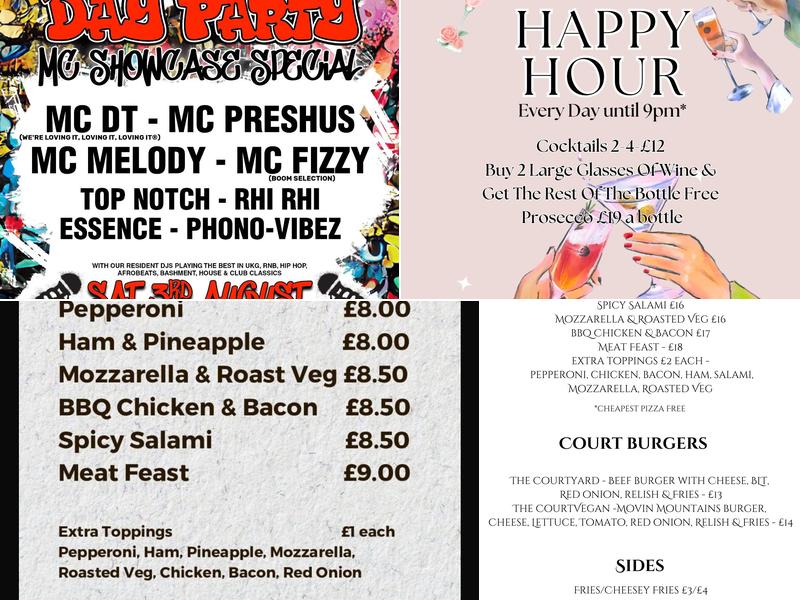 The Courtyard Bar Baddow Road Menu