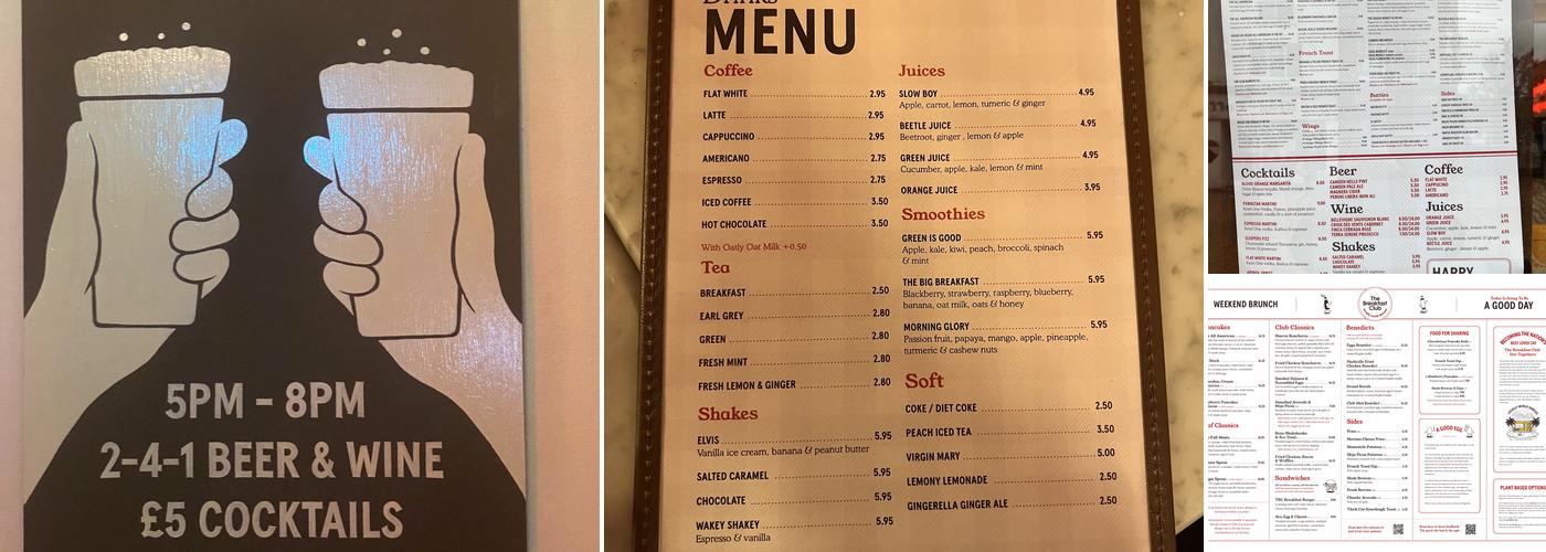 The Breakfast Club Chelmsford Menu