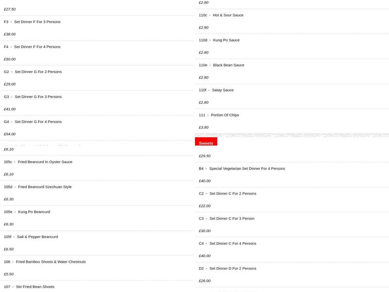 China City Chelmsford Menu