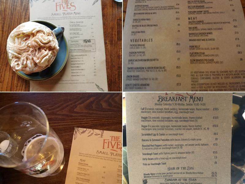 The Five Alls, Cheltenham Menu