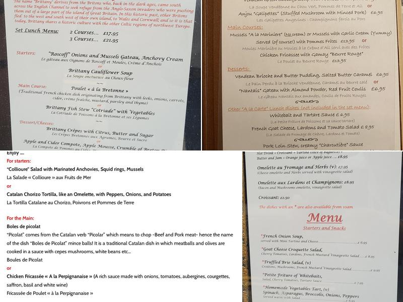 L'Artisan French Bistro - Café du Midi Menu