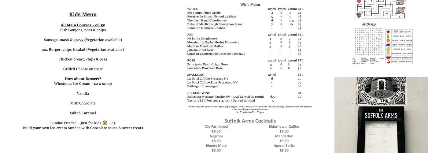 The Suffolk Arms Menu