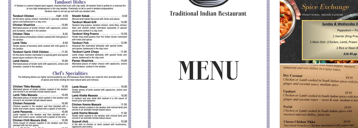 Spice Exchange Menu