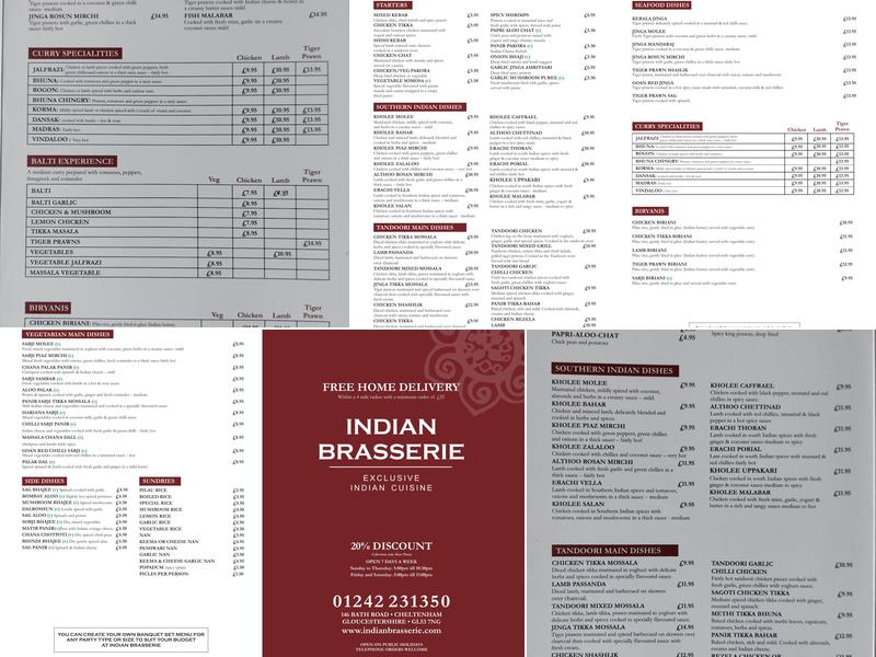 Indian Brasserie Menu