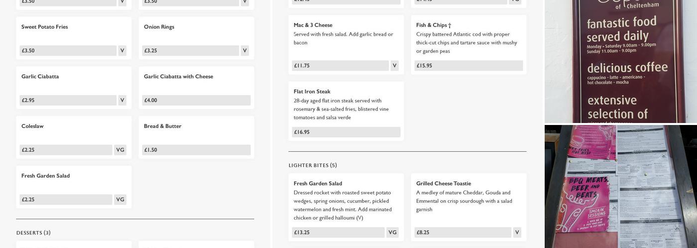 Copa of Cheltenham Menu