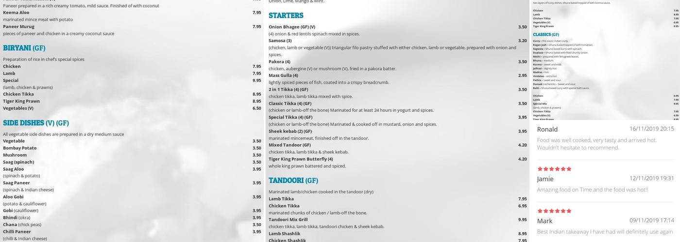 The cardamom house Indian takeaway Cheltenham Menu