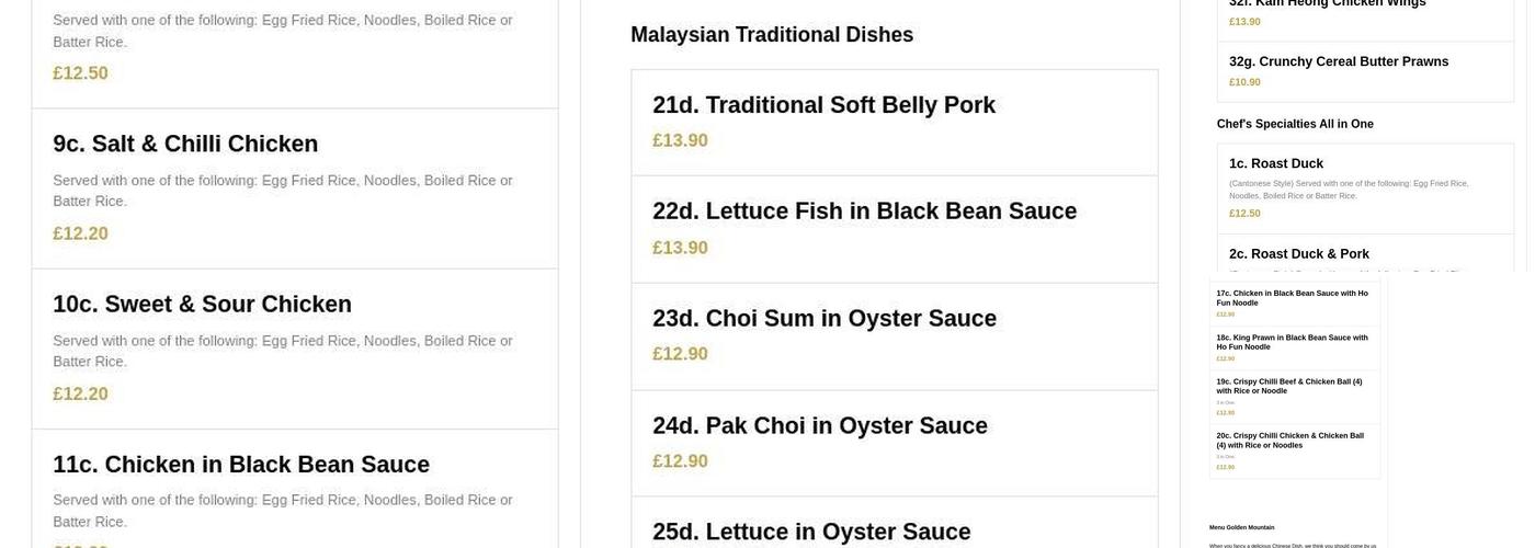 Golden Mountain Cheltenham - Chinese Restaurant Menu