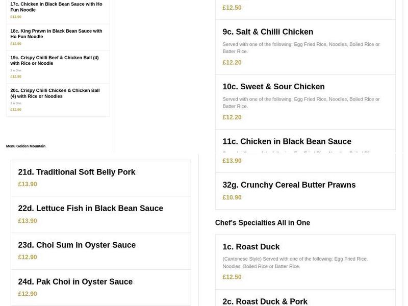 Golden Mountain Cheltenham - Chinese Restaurant Menu