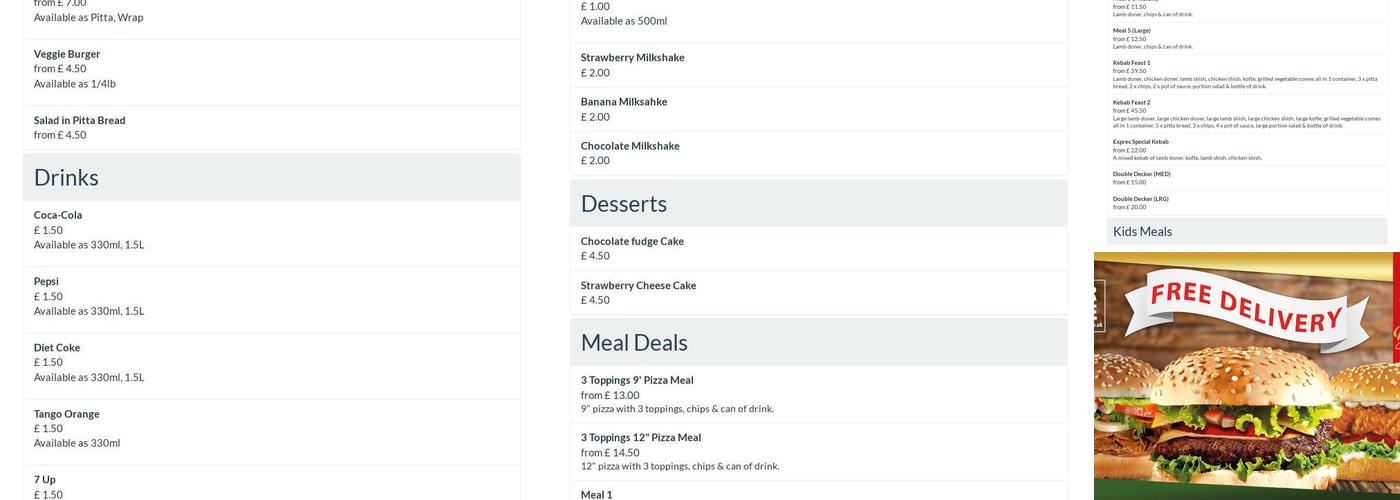 Express Kebab & Pizza cheltenham Menu