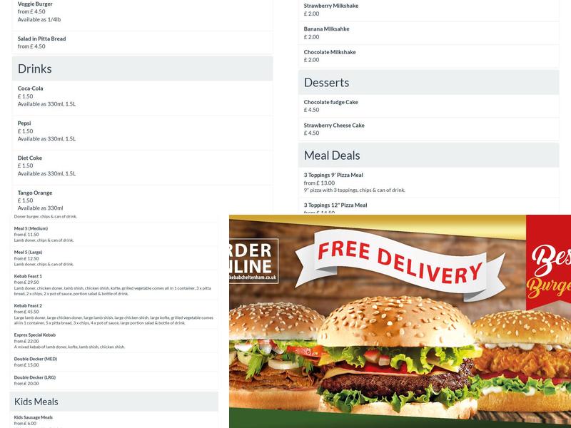 Express Kebab & Pizza cheltenham Menu