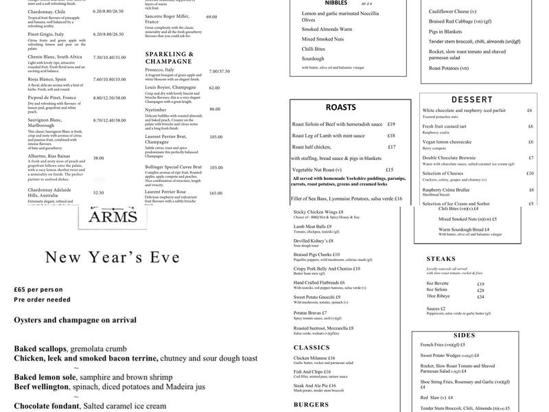 The Beaufort Arms Menu