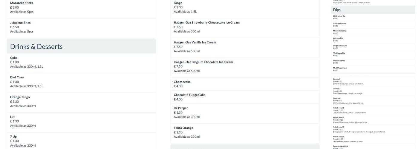 Turkish Doner Kebab (aka Cheltenham Kebab) Menu