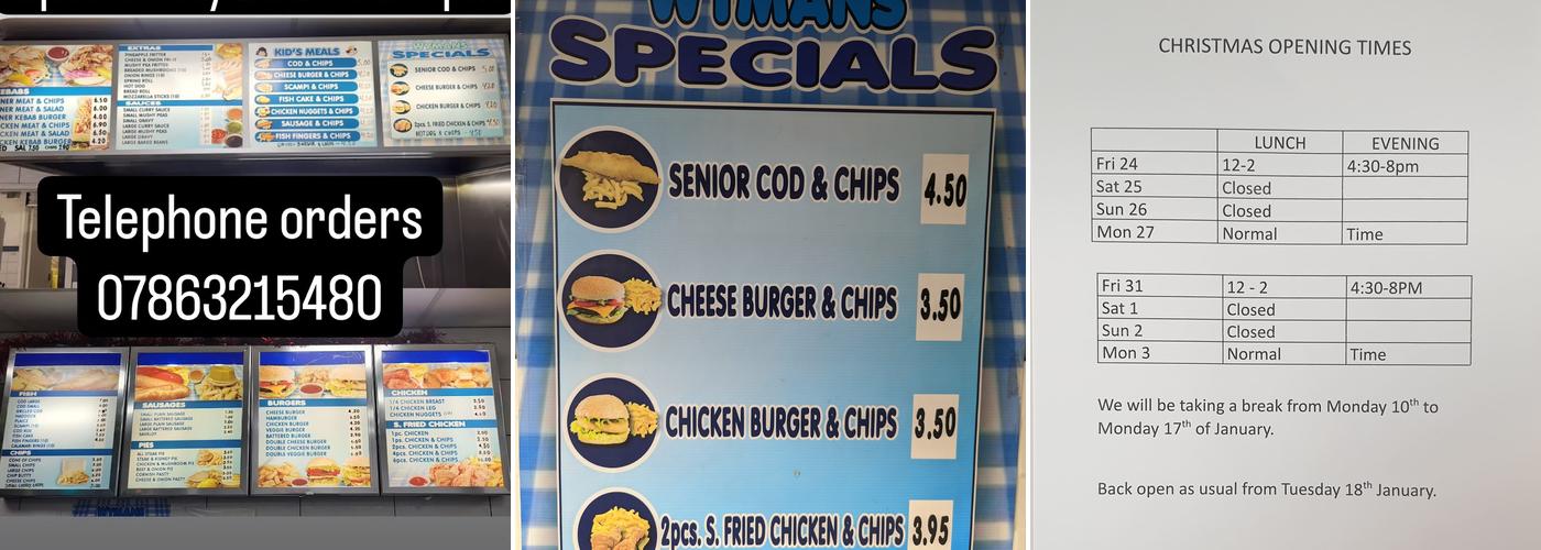Wymans fish bar Menu