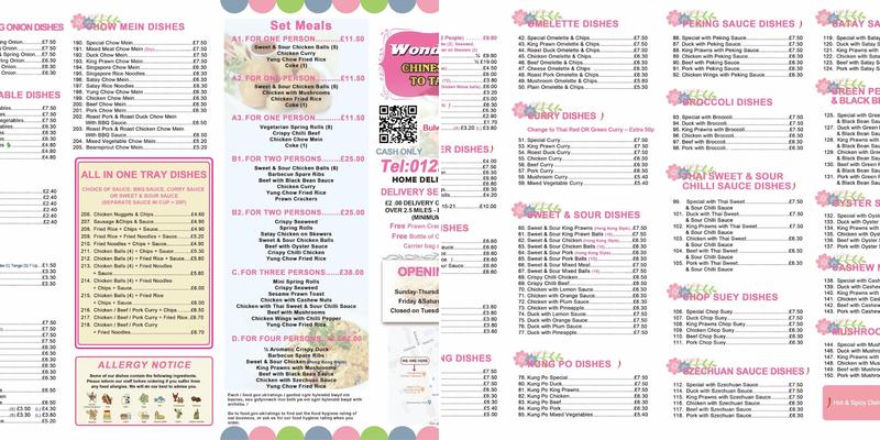 Wonderfood Chinese Takeaway Menu