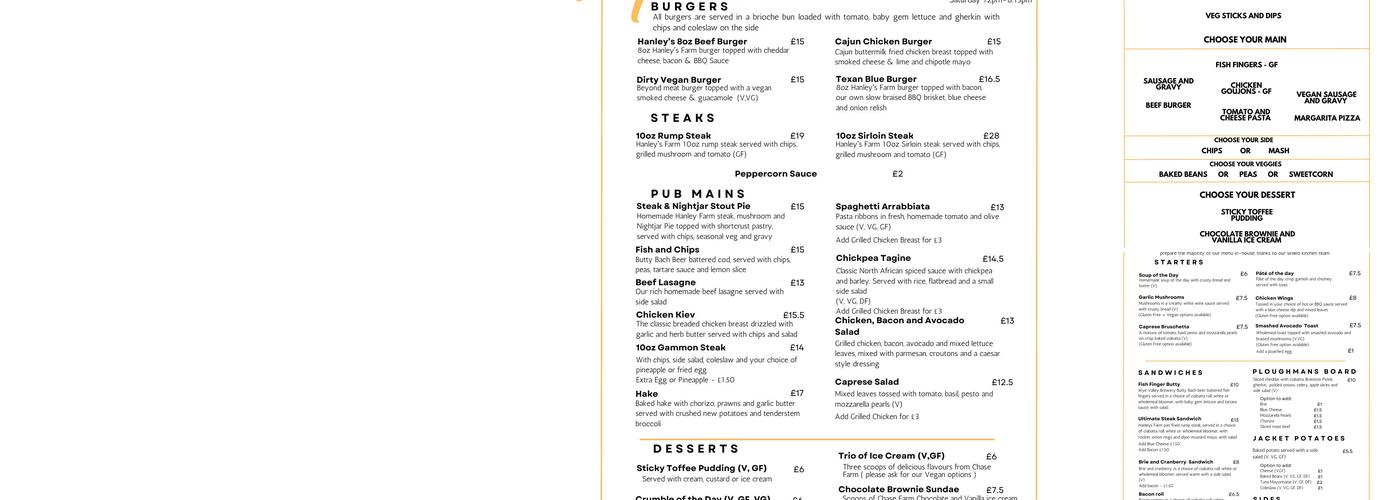 The Rising Sun, Woodcroft Menu