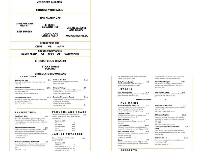 The Rising Sun, Woodcroft Menu