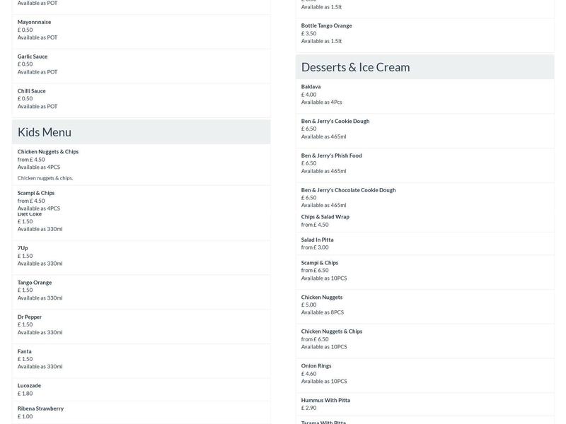 Crystal Charcoal Grill Cheshunt Menu