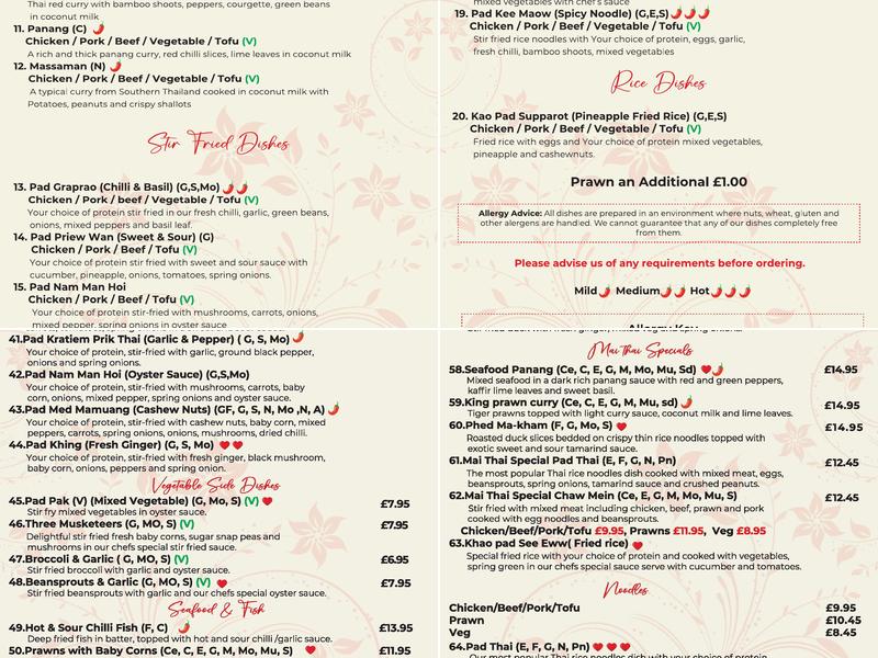 MAI THAI KITCHEN Menu