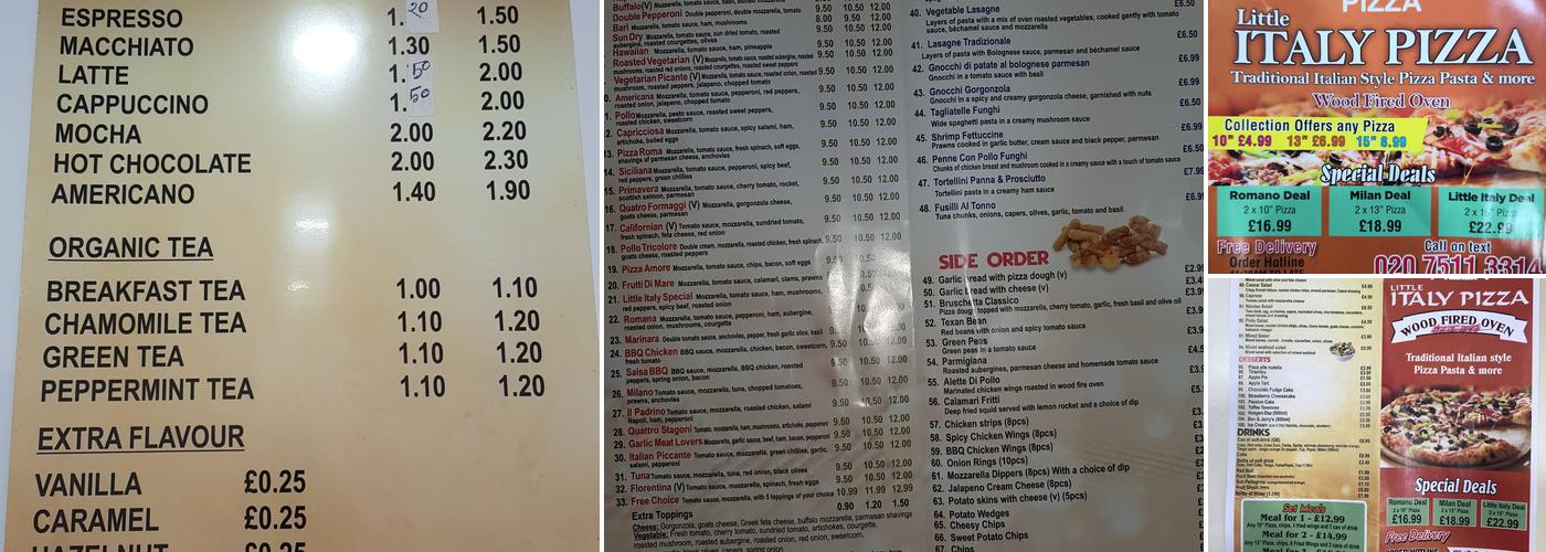 Little Italy Wood fired oven pizza Menu