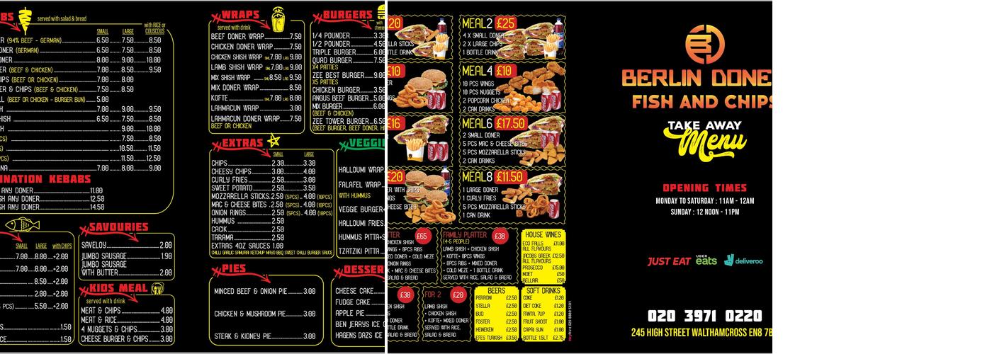 Berlin doner fish and chips Menu