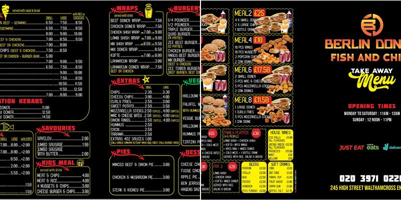 Berlin doner fish and chips Menu