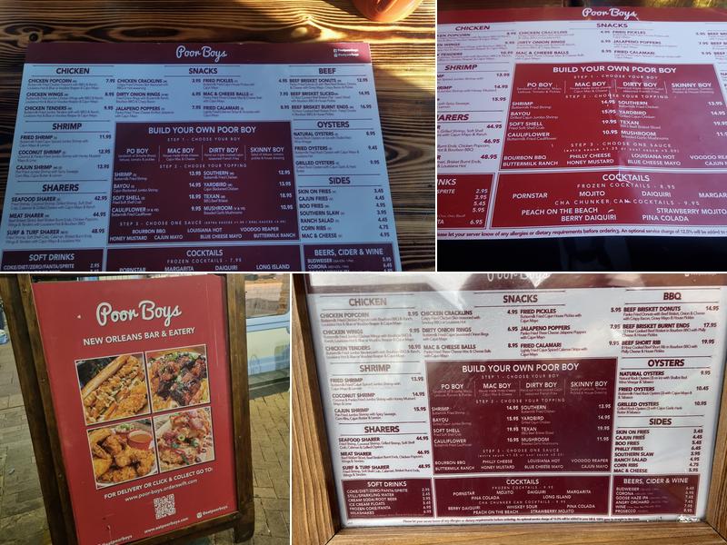 Poor Boys Menu