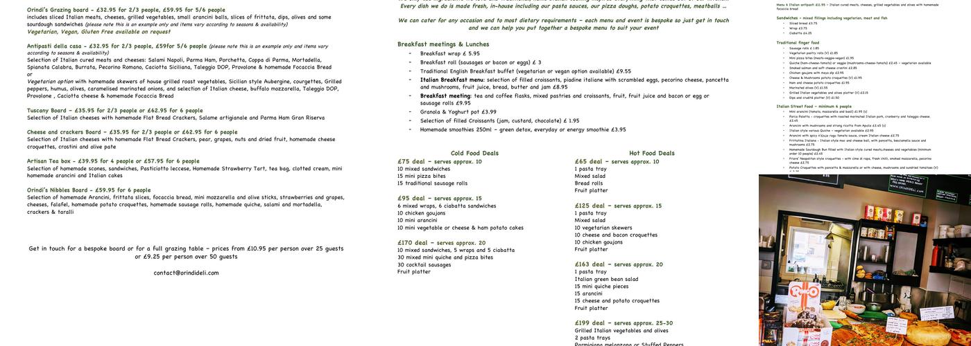 Orindi's Deli (Cafe and Catering) Menu