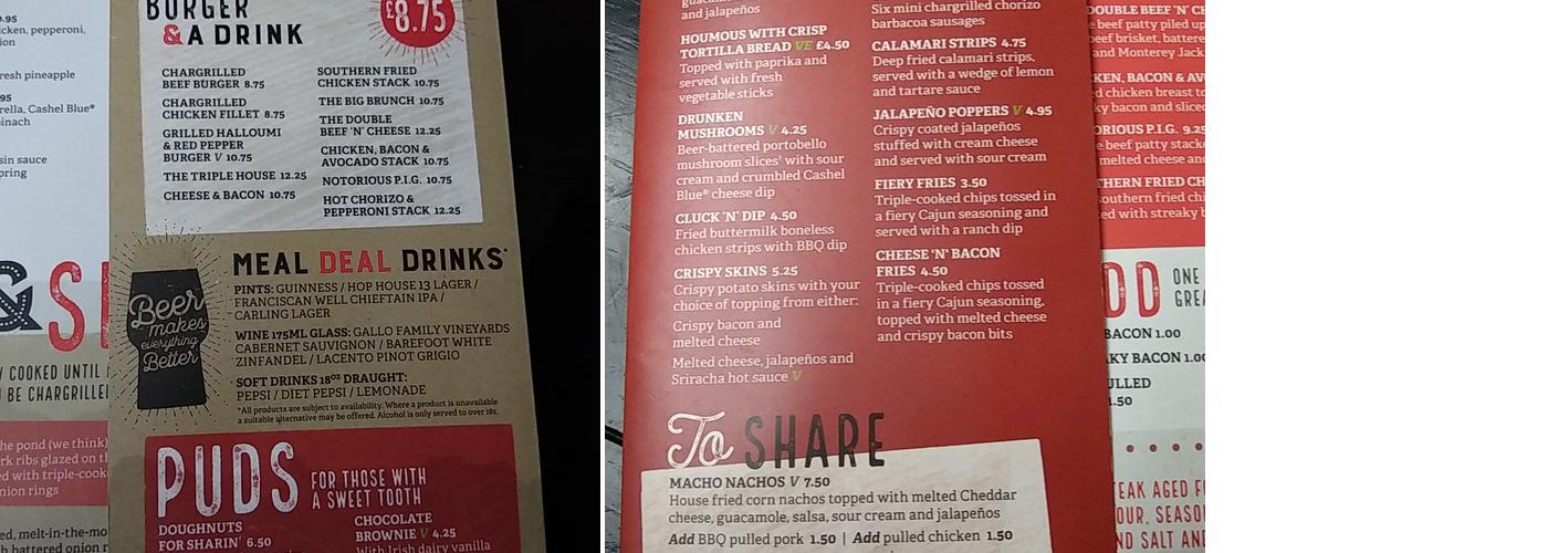 O'Neill's Kingston Upon Thames Menu