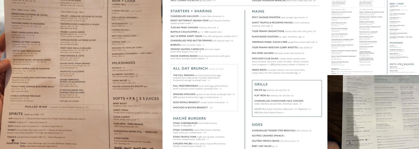 Haché Brasserie Kingston Menu