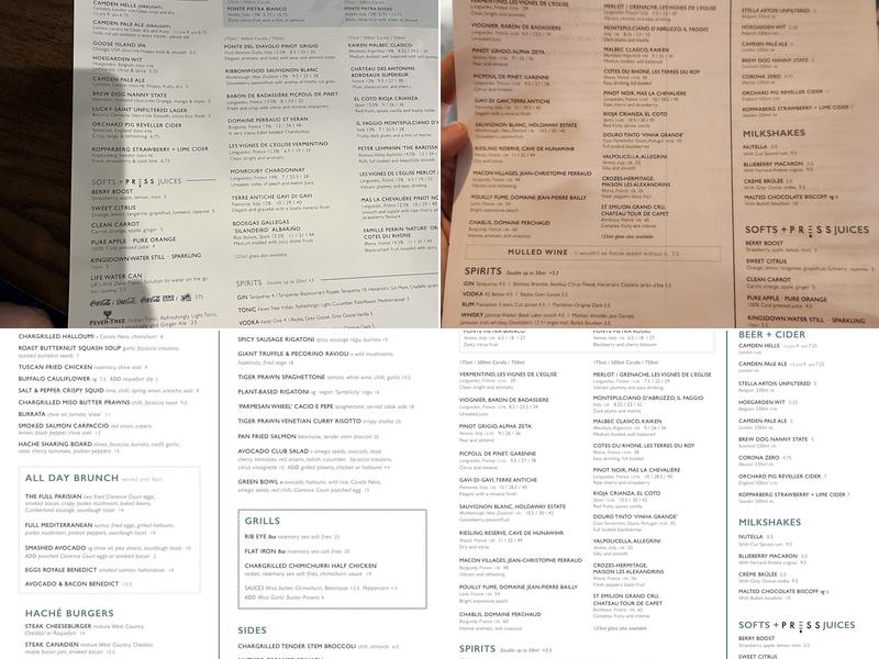 Haché Brasserie Kingston Menu