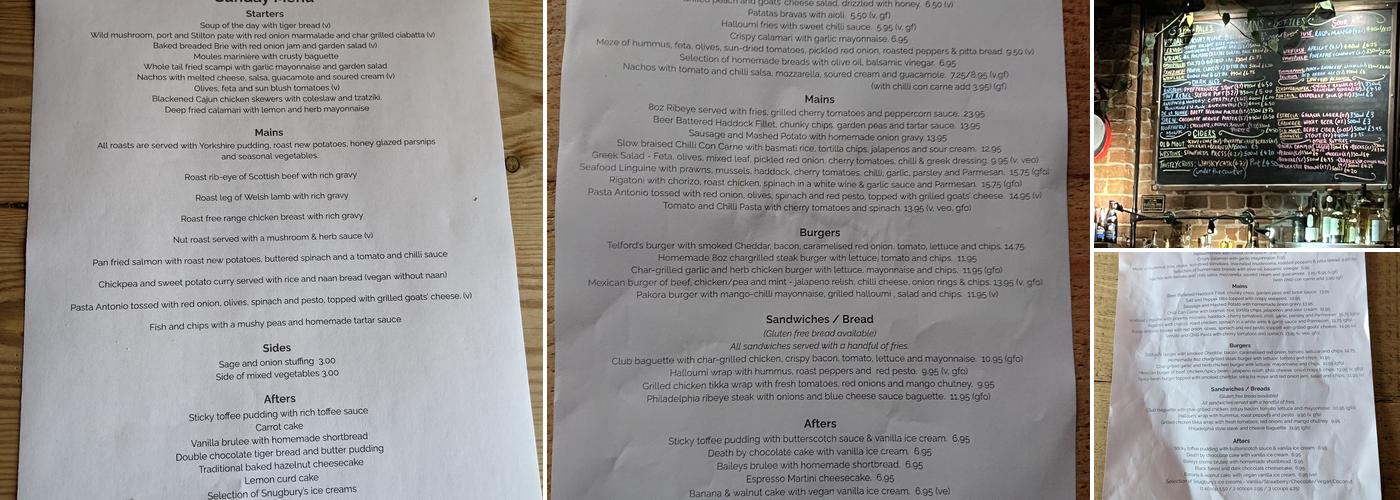 Telford's Warehouse Menu