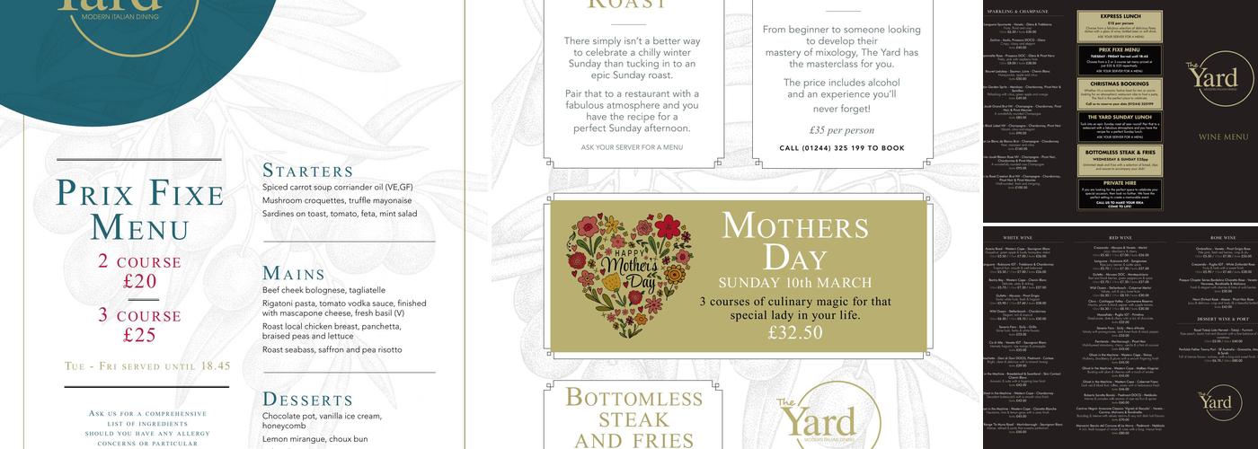 The Yard Chester Menu