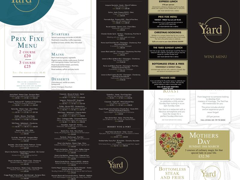 The Yard Chester Menu