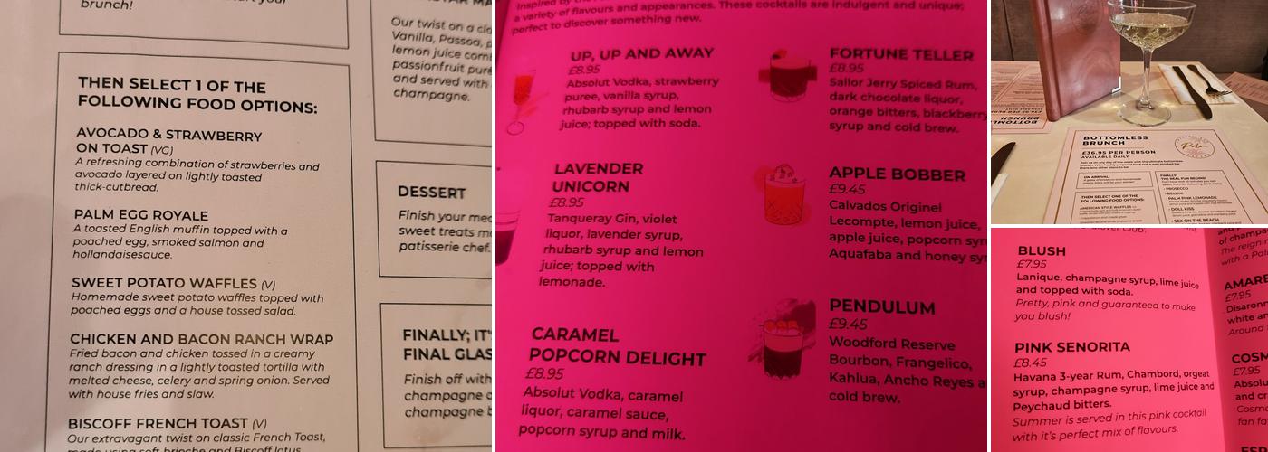 Palm Cocktail Bar & Eatery Menu