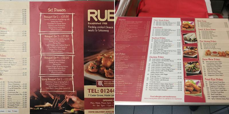 Ruby Fish & Chip Shop Menu