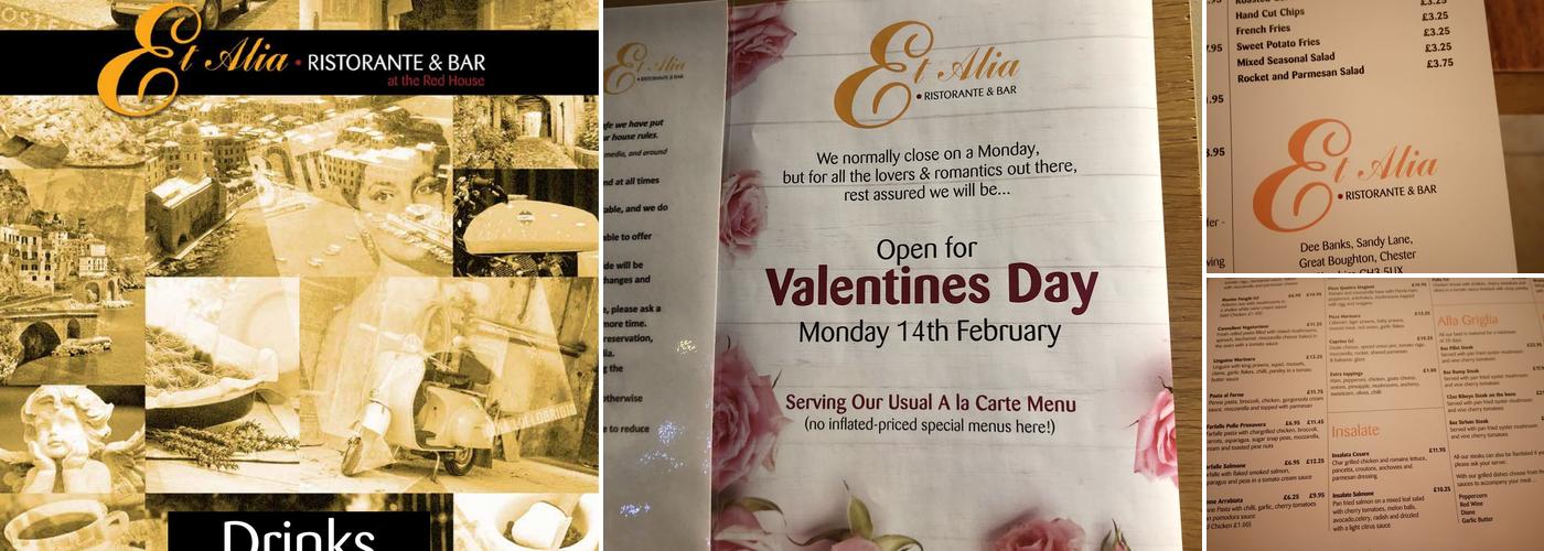 Et Alia at The Red House Menu