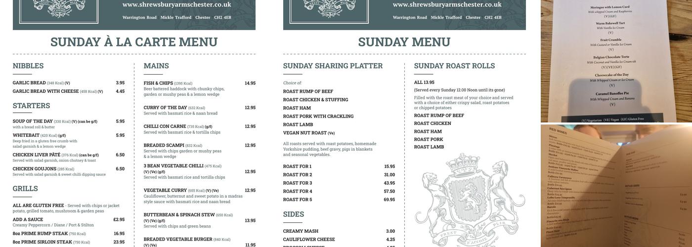 Shrewsbury Arms Menu