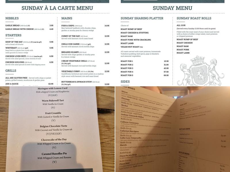 Shrewsbury Arms Menu