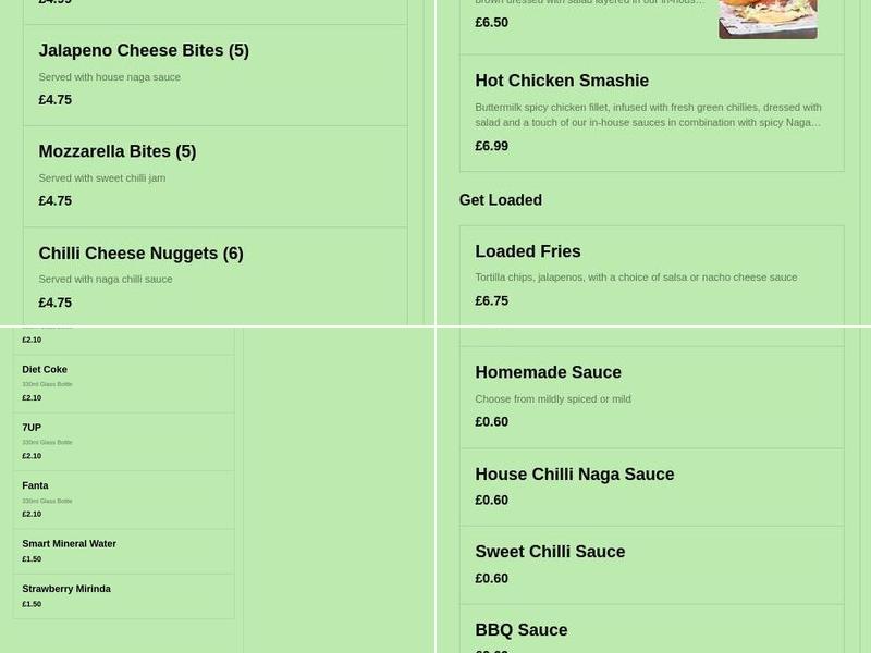 Smashie's Chester Menu