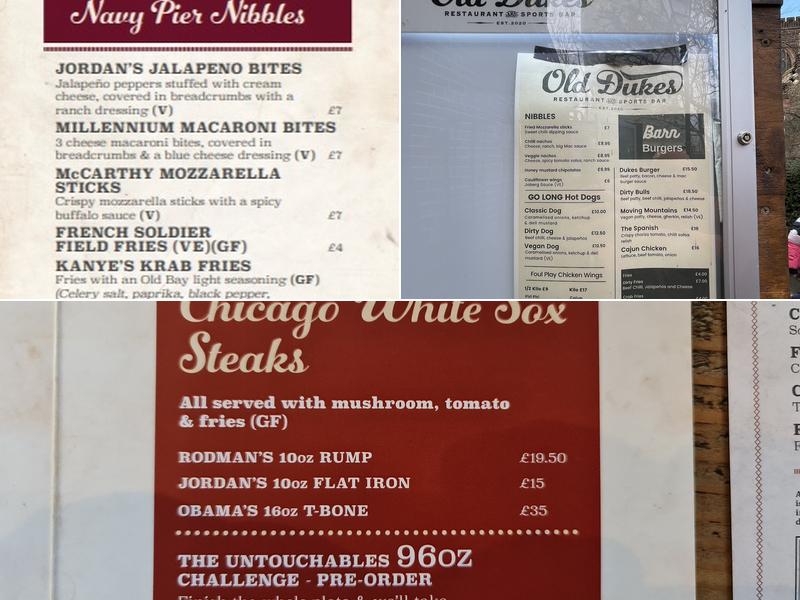 The Old Dukes Menu