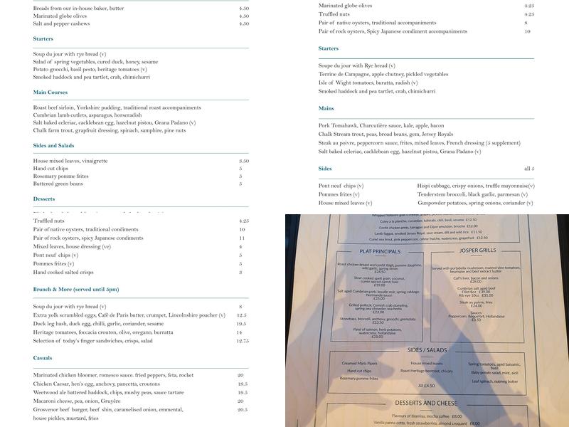 La Brasserie at The Chester Grosvenor Menu