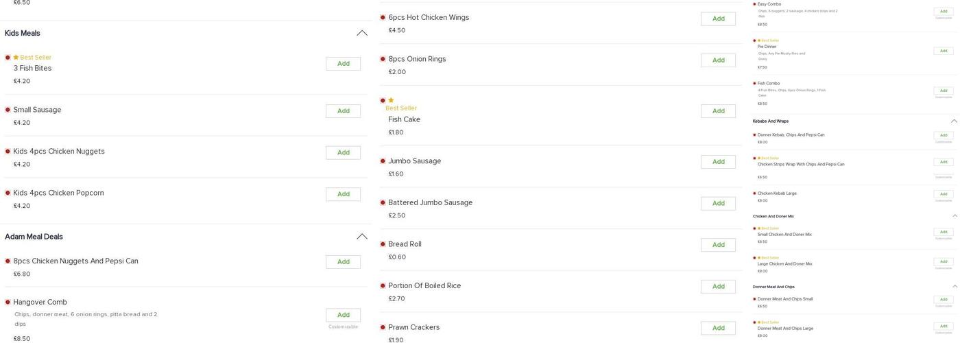 Adam's Fish & Chips Menu