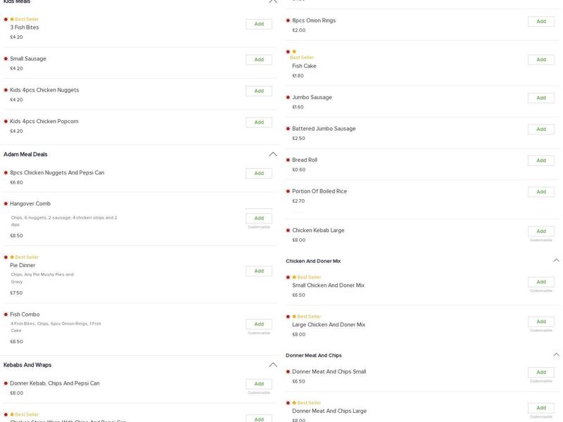 Adam's Fish & Chips Menu