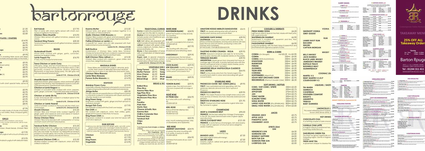 Barton Rouge Indian Menu