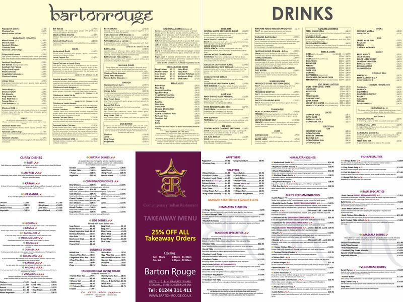 Barton Rouge Indian Menu