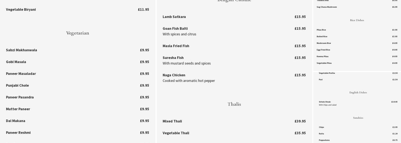 The Chester Tandoori Menu
