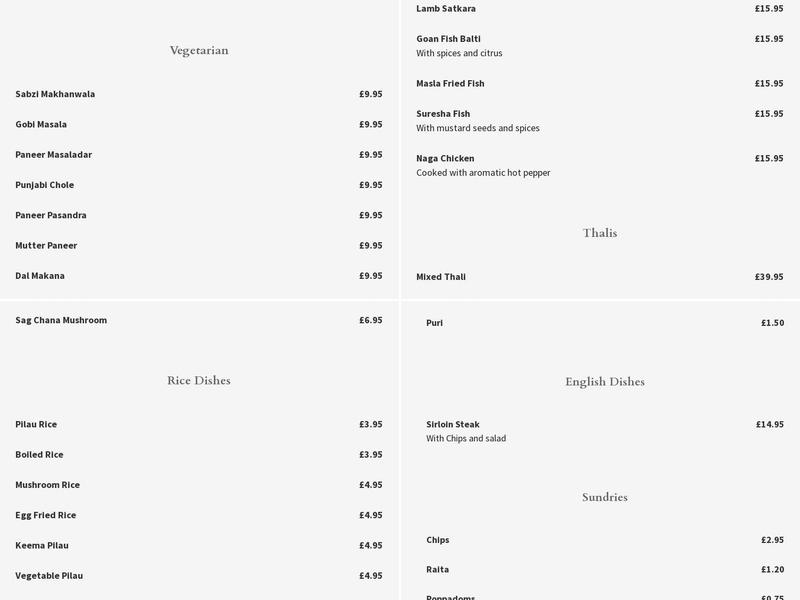 The Chester Tandoori Menu