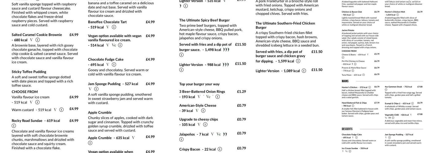 Hollingwood Hotel Menu