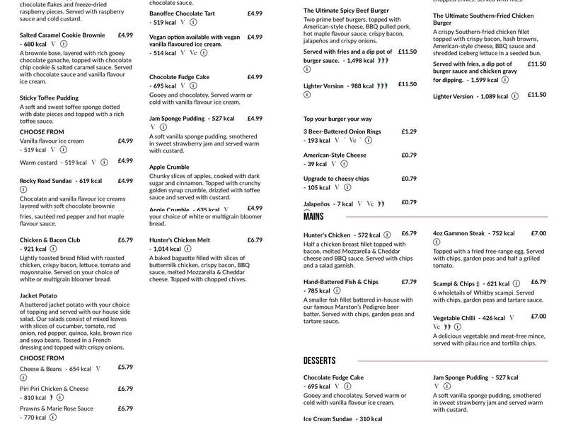 Hollingwood Hotel Menu