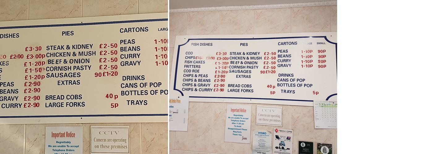 Margaret's Chippy Menu